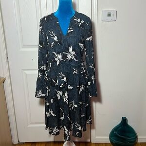 SABA Floral Tiered Floral Midi Dress 8 Medium